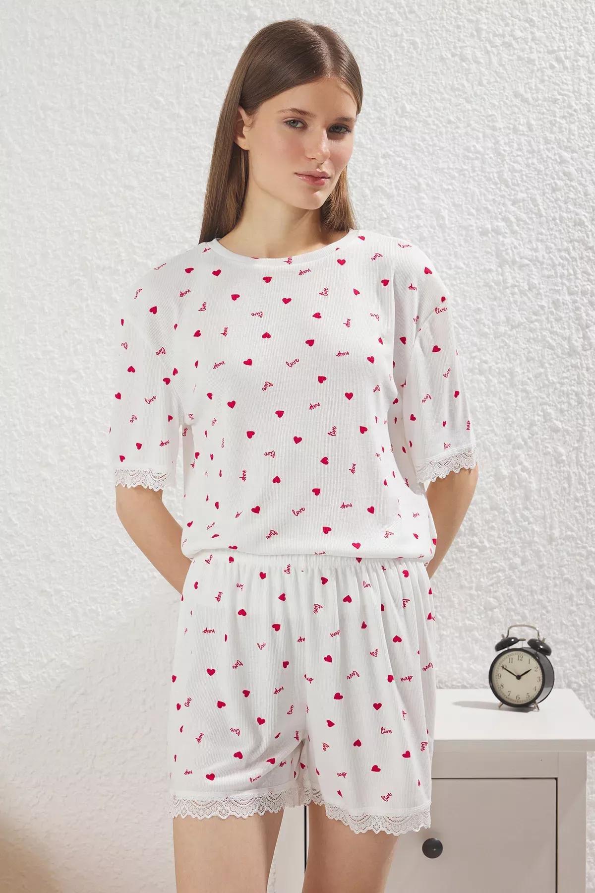 Beige Heart Pajama Set, , large image number 0