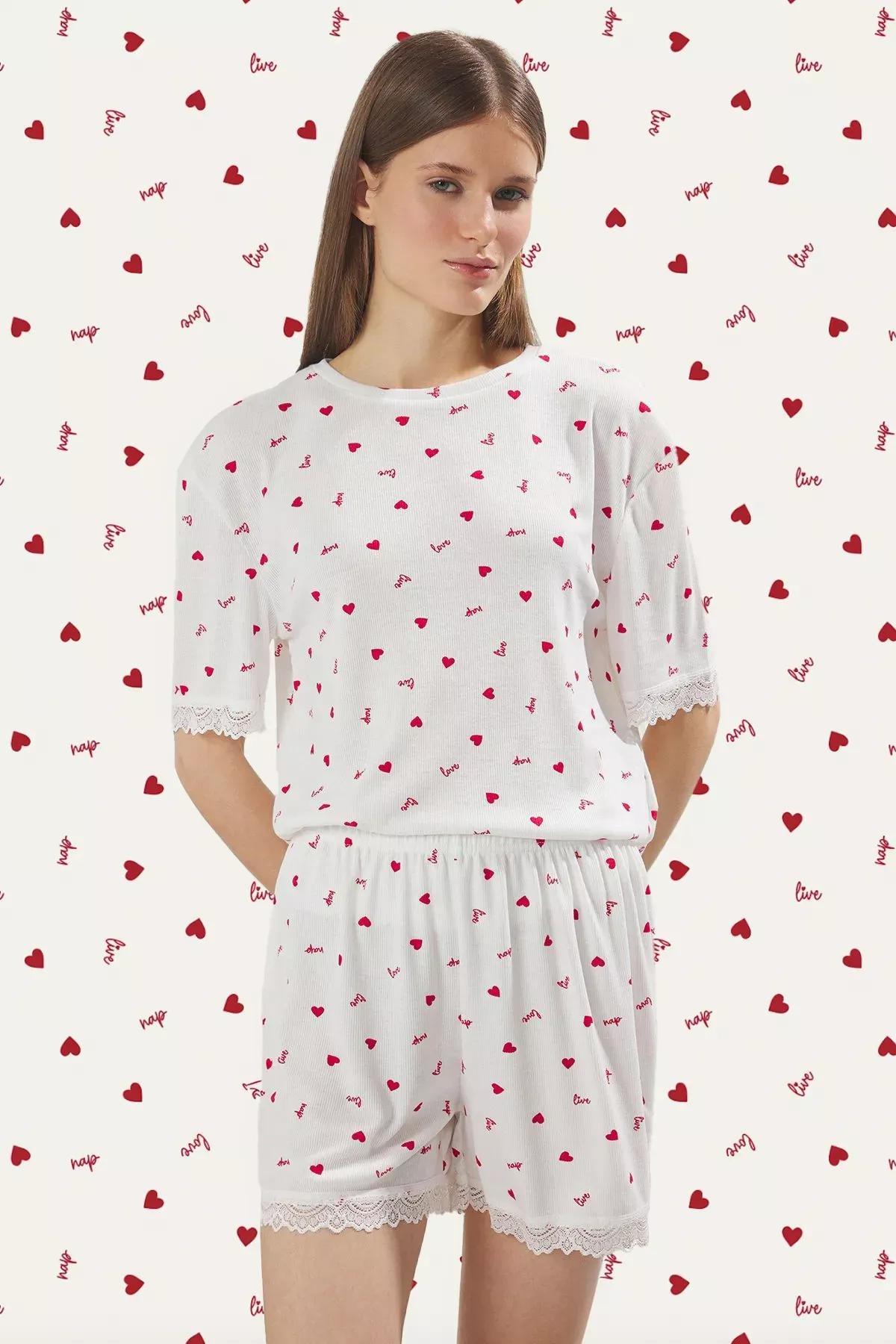 Beige Heart Pajama Set, , large image number 1