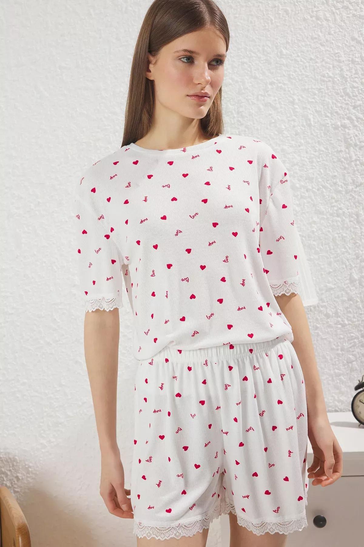 Beige Heart Pajama Set, , large image number 2