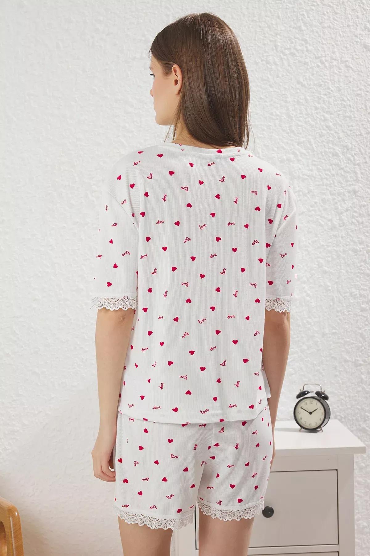 Beige Heart Pajama Set, , large image number 4