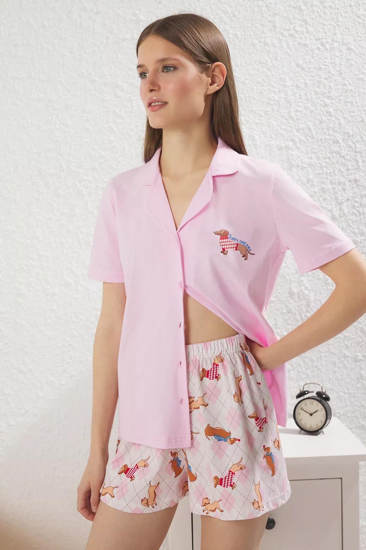 Pink Dog Shorts Pajama Set, Pink, large image number 3