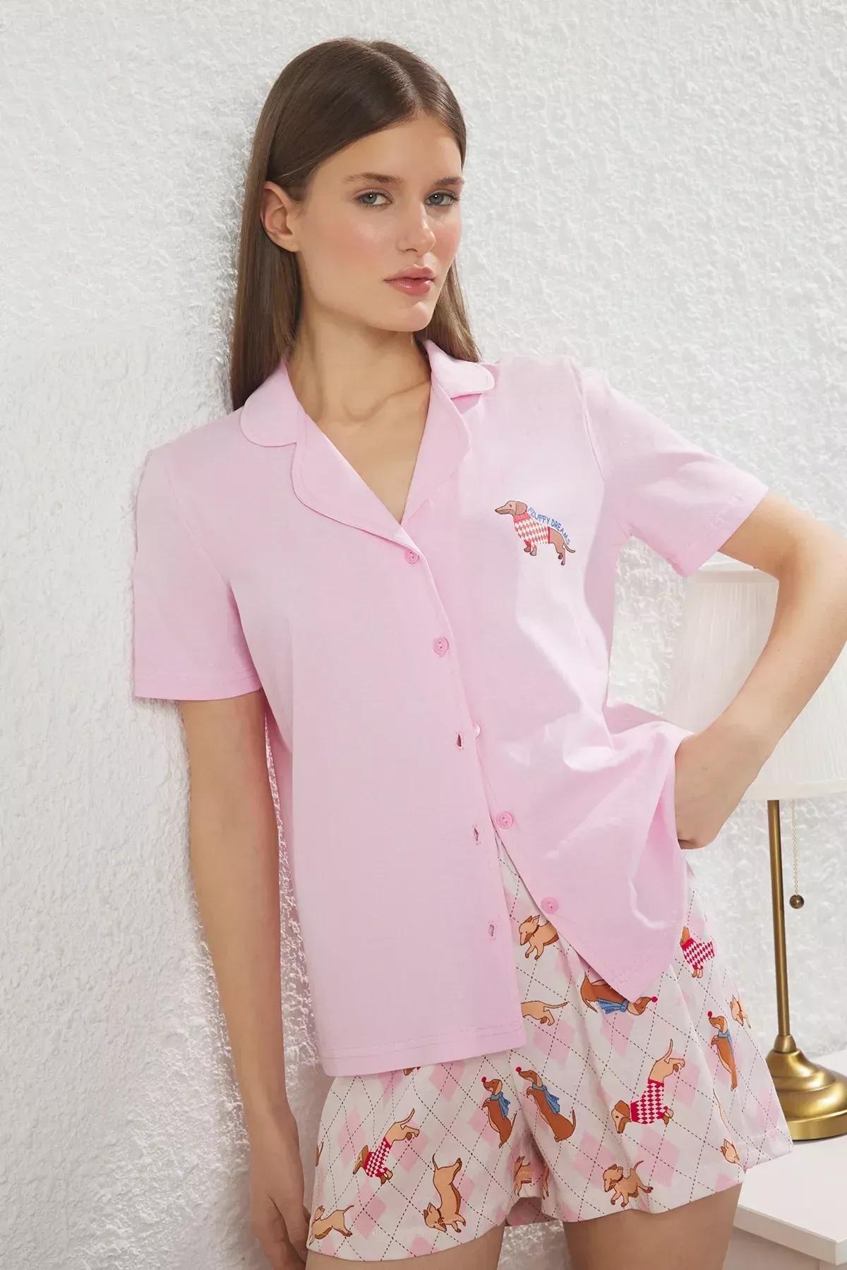 Pink Dog Shorts Pajama Set, Pink, large image number 4