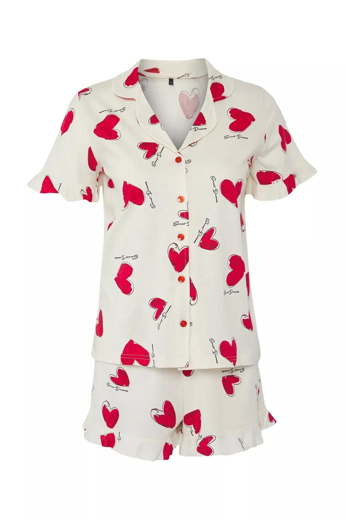 Beige Heart Flounce Pajama Set, Ecru, large image number 4