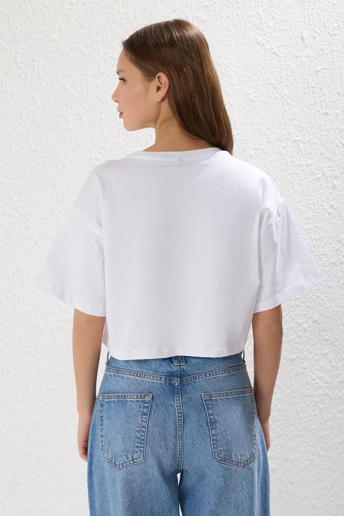 Black-White Relaxed Crop T-shirt, , large image number 2