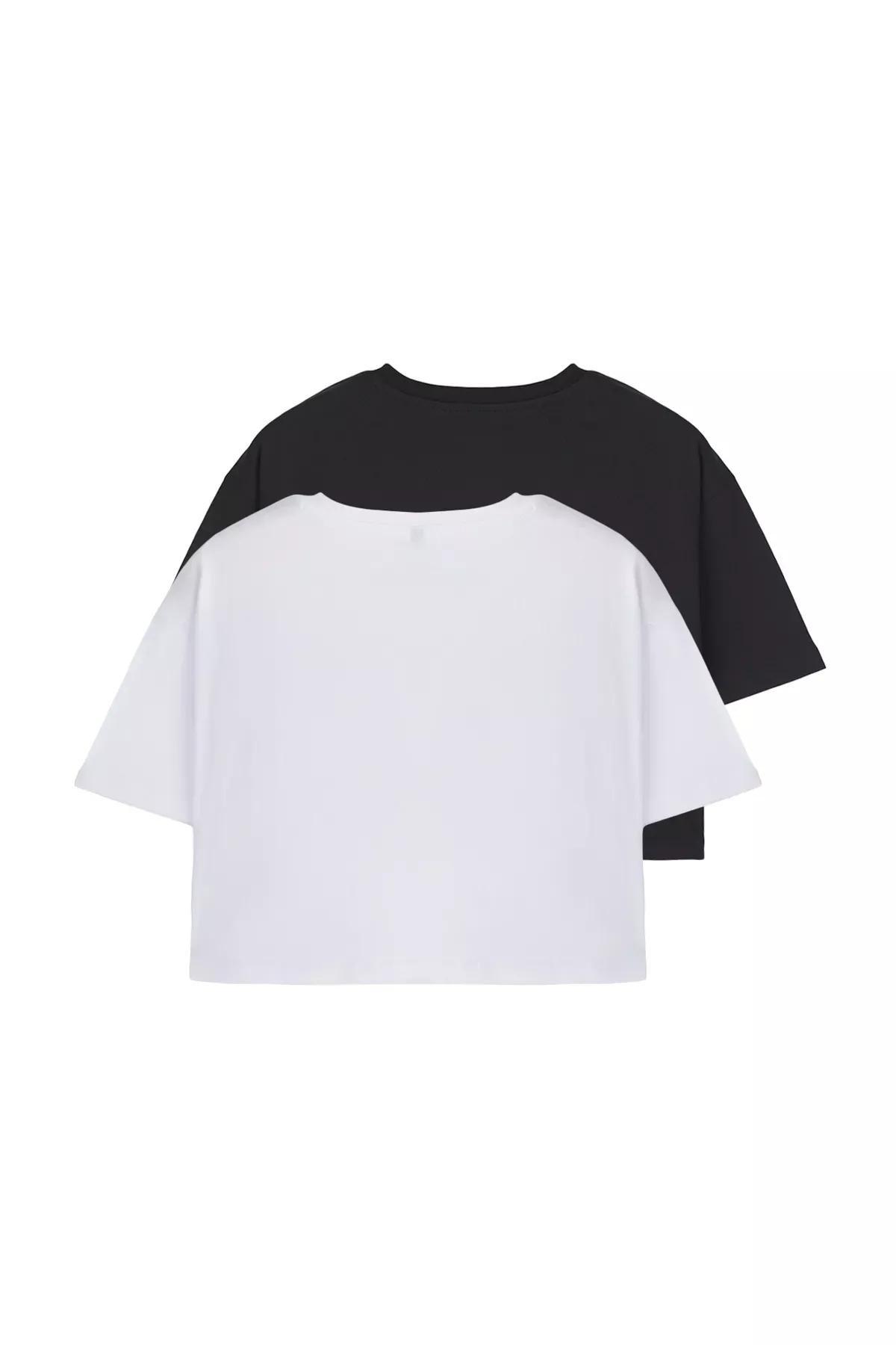 Black-White Relaxed Crop T-shirt, BLACK WHITE, large image number 6