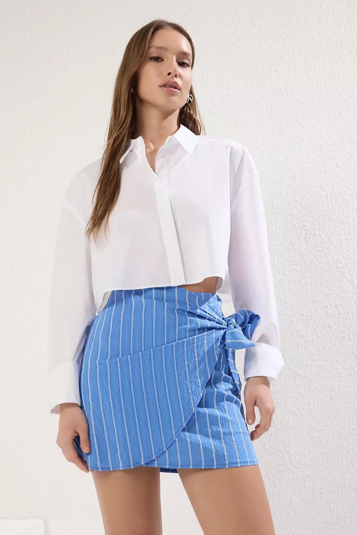 Blue Striped Mini Skort, Blue, medium