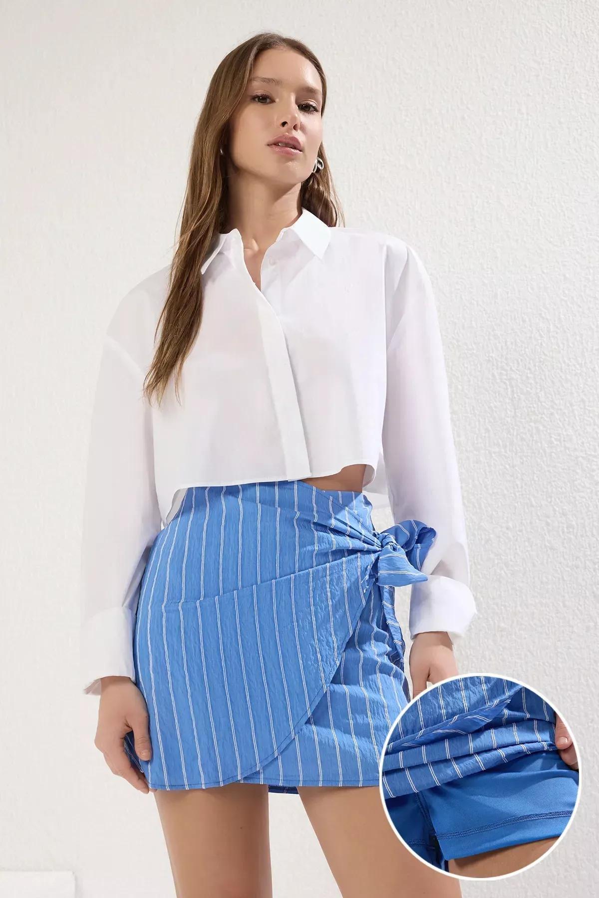 Blue Striped Mini Skort, Blue, large image number 1