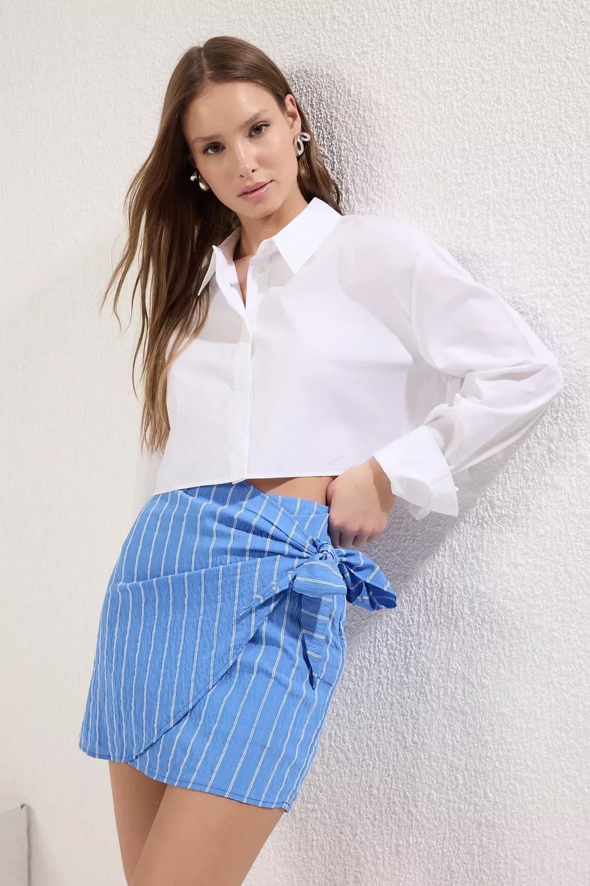 Blue Striped Mini Skort, Blue, large image number 2