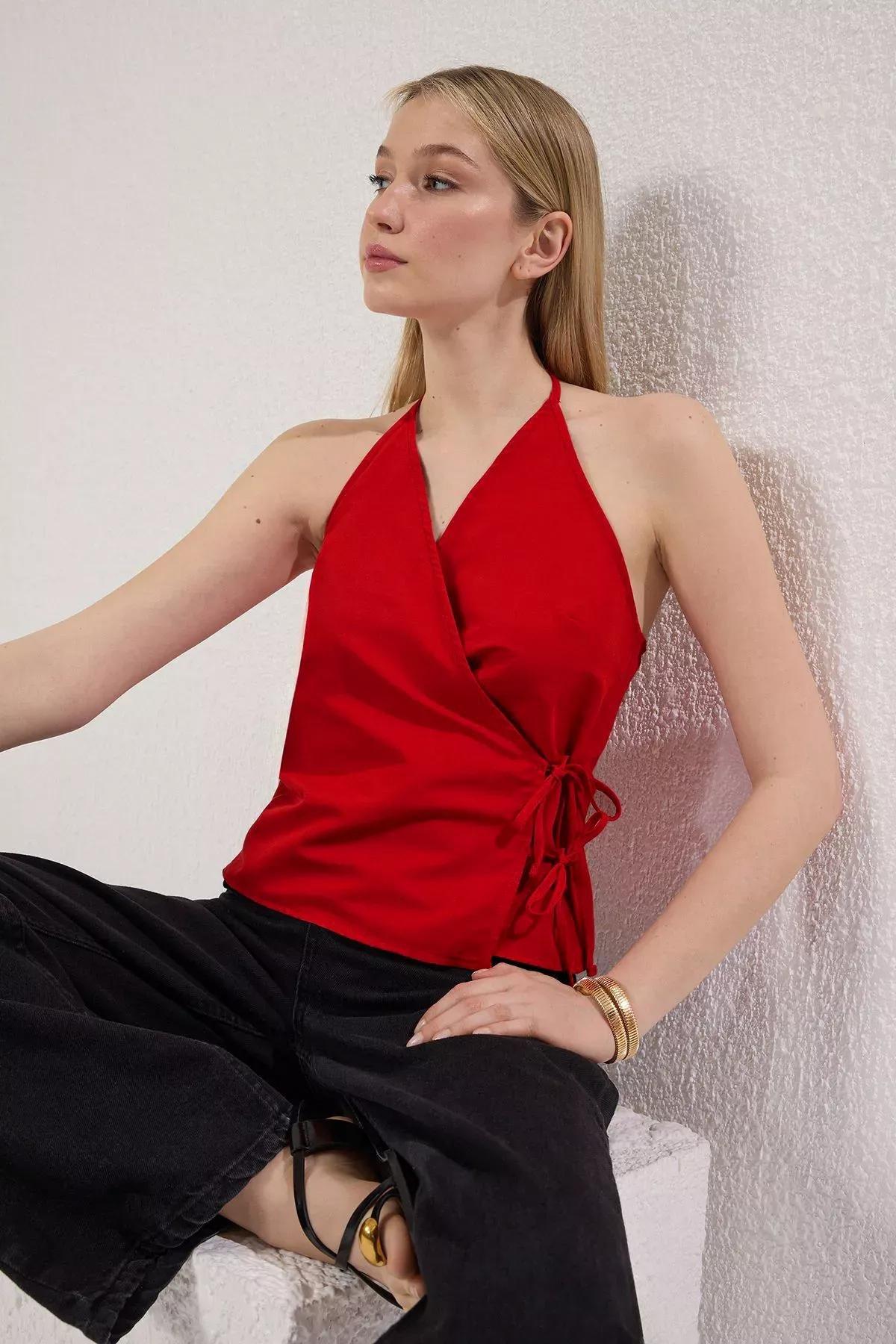 Red Modal Double Breasted Blouse, Red, large image number 0