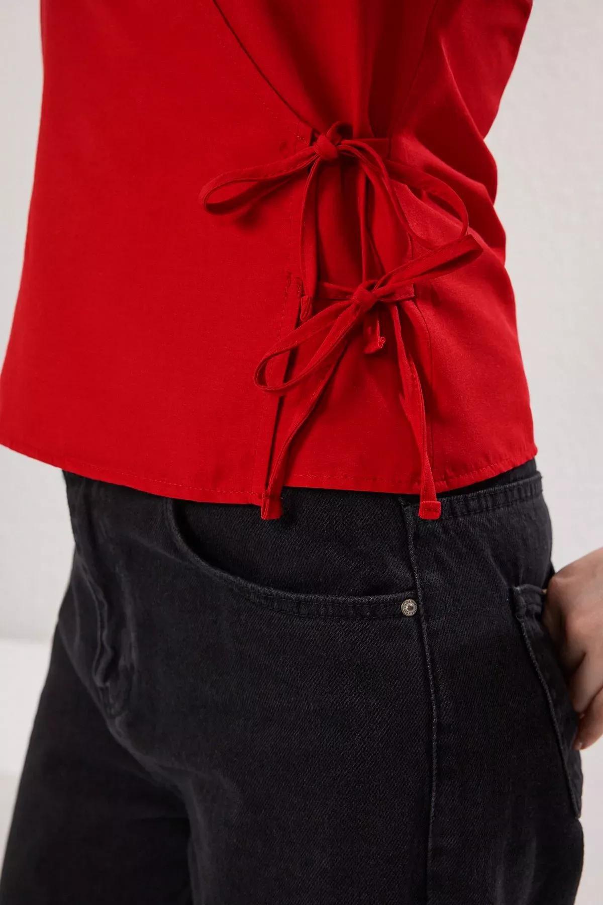 Red Modal Double Breasted Blouse, Red, large image number 1