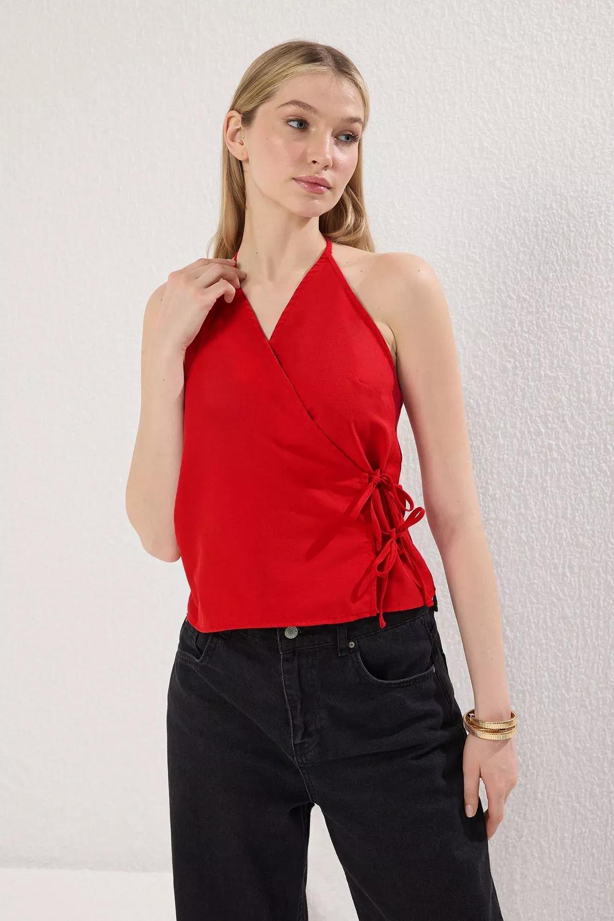 Red Modal Double Breasted Blouse, Red, large image number 2