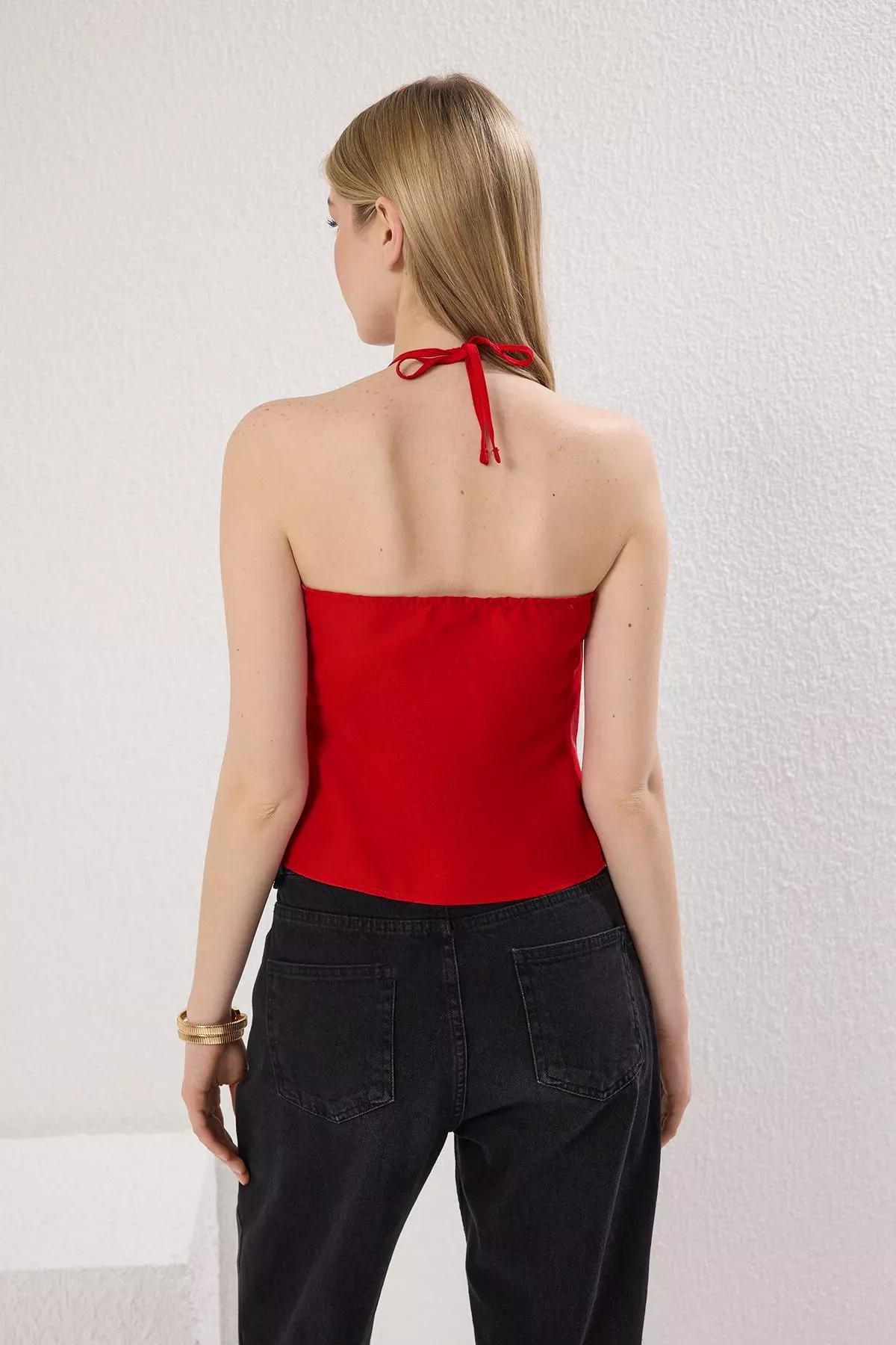 Red Modal Double Breasted Blouse, Red, large image number 3