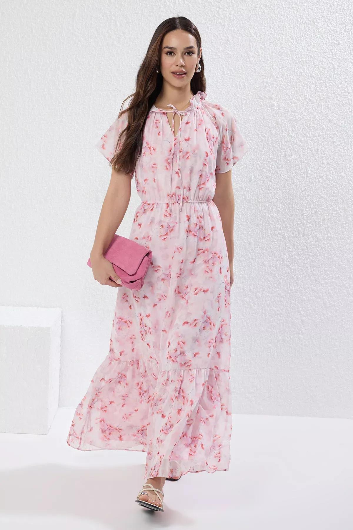 فستان رومانسي طويل بنقشة زهور, Pink, large image number 0