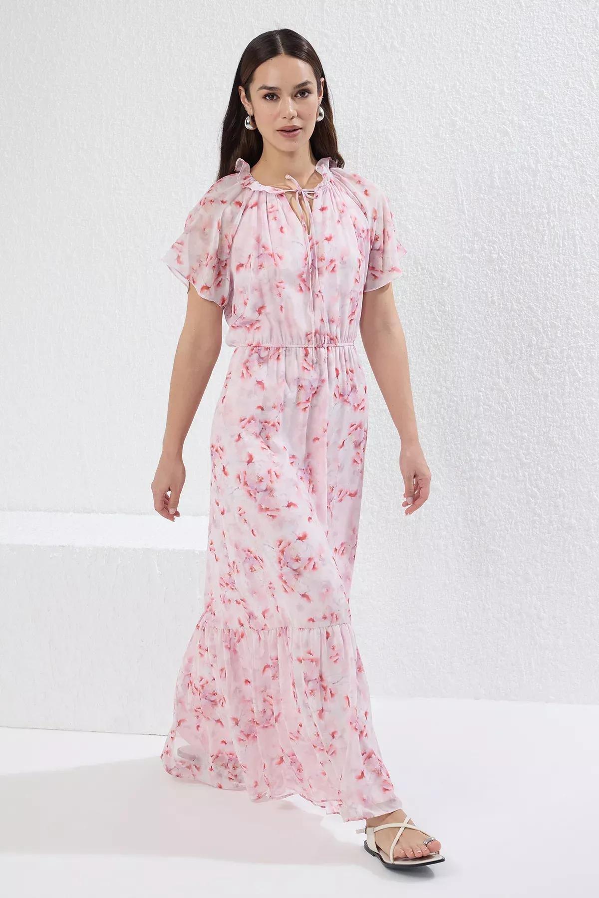 فستان رومانسي طويل بنقشة زهور, Pink, large image number 1