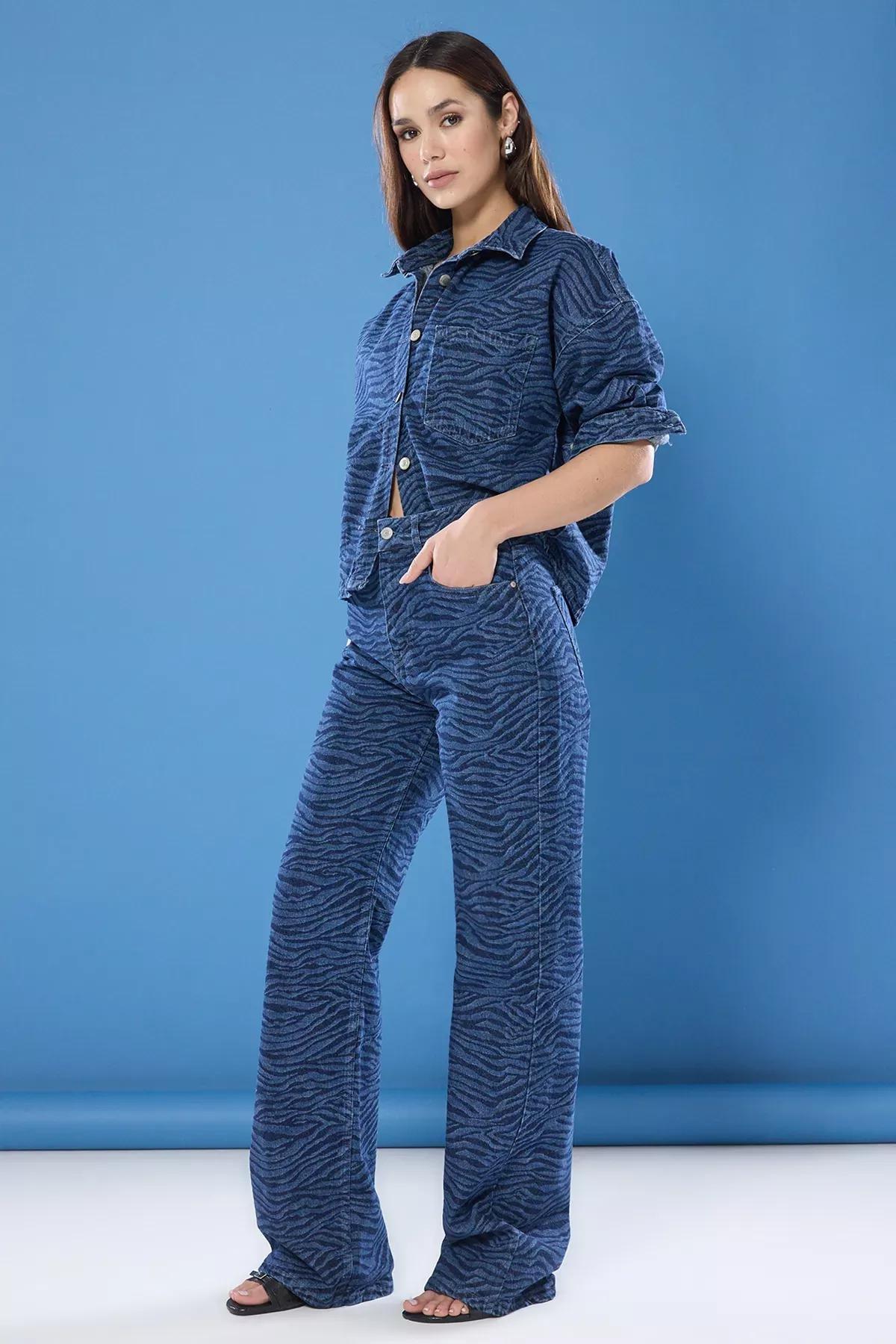 Blue Zebra Wide Leg Jeans, DARK BLUE, large image number 0