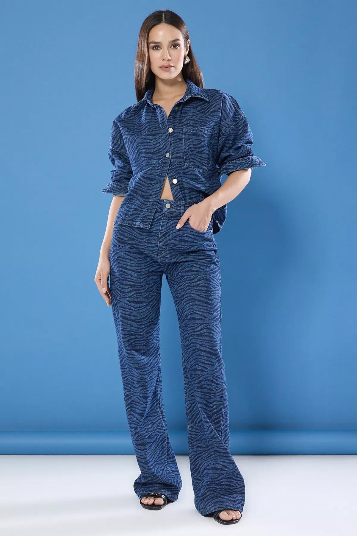 Blue Zebra Wide Leg Jeans, DARK BLUE, large image number 1