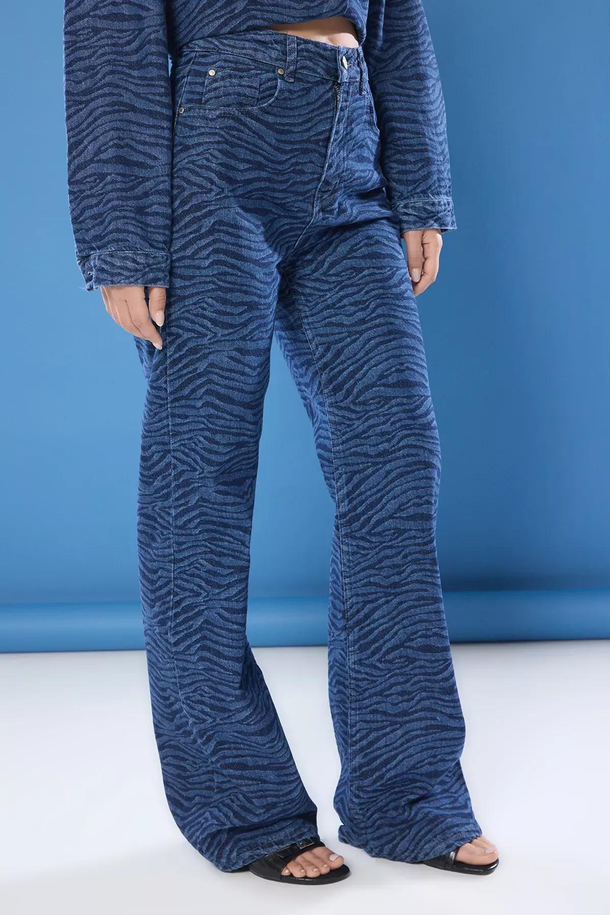 Blue Zebra Wide Leg Jeans, DARK BLUE, large image number 2