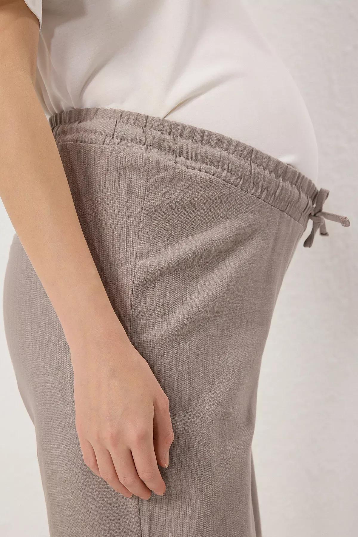 Grey Cotton-Linen Maternity Trousers, Grey, large image number 2