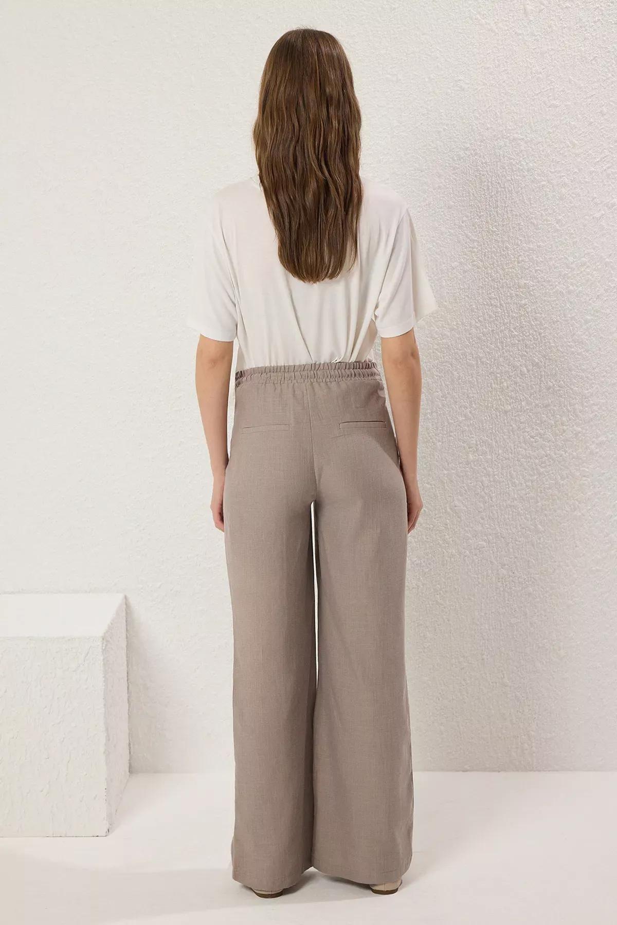 Grey Cotton-Linen Maternity Trousers, Grey, large image number 3