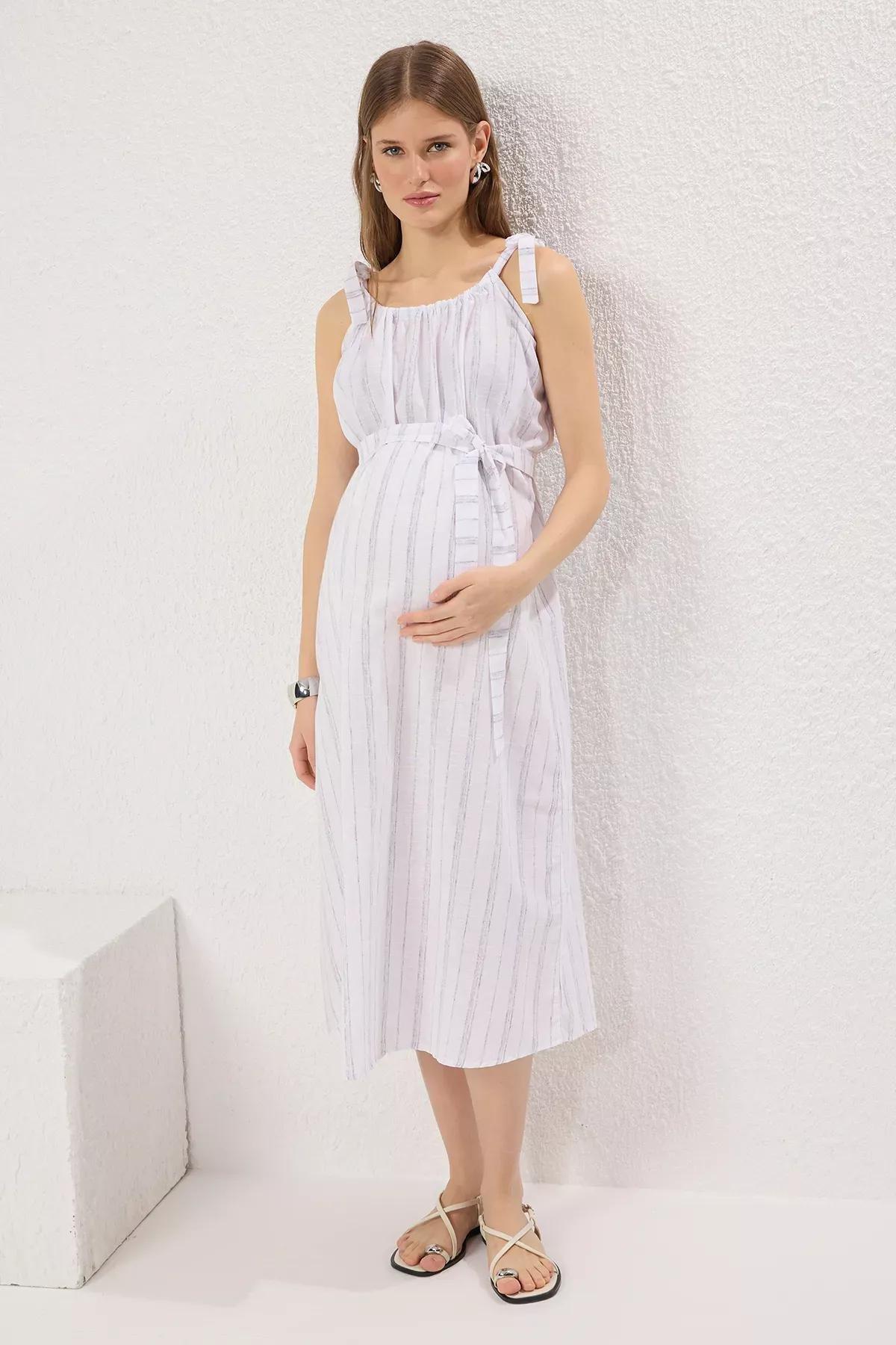 Striped Milkmaid Casual Midi Dress, Very colorful, large image number 0