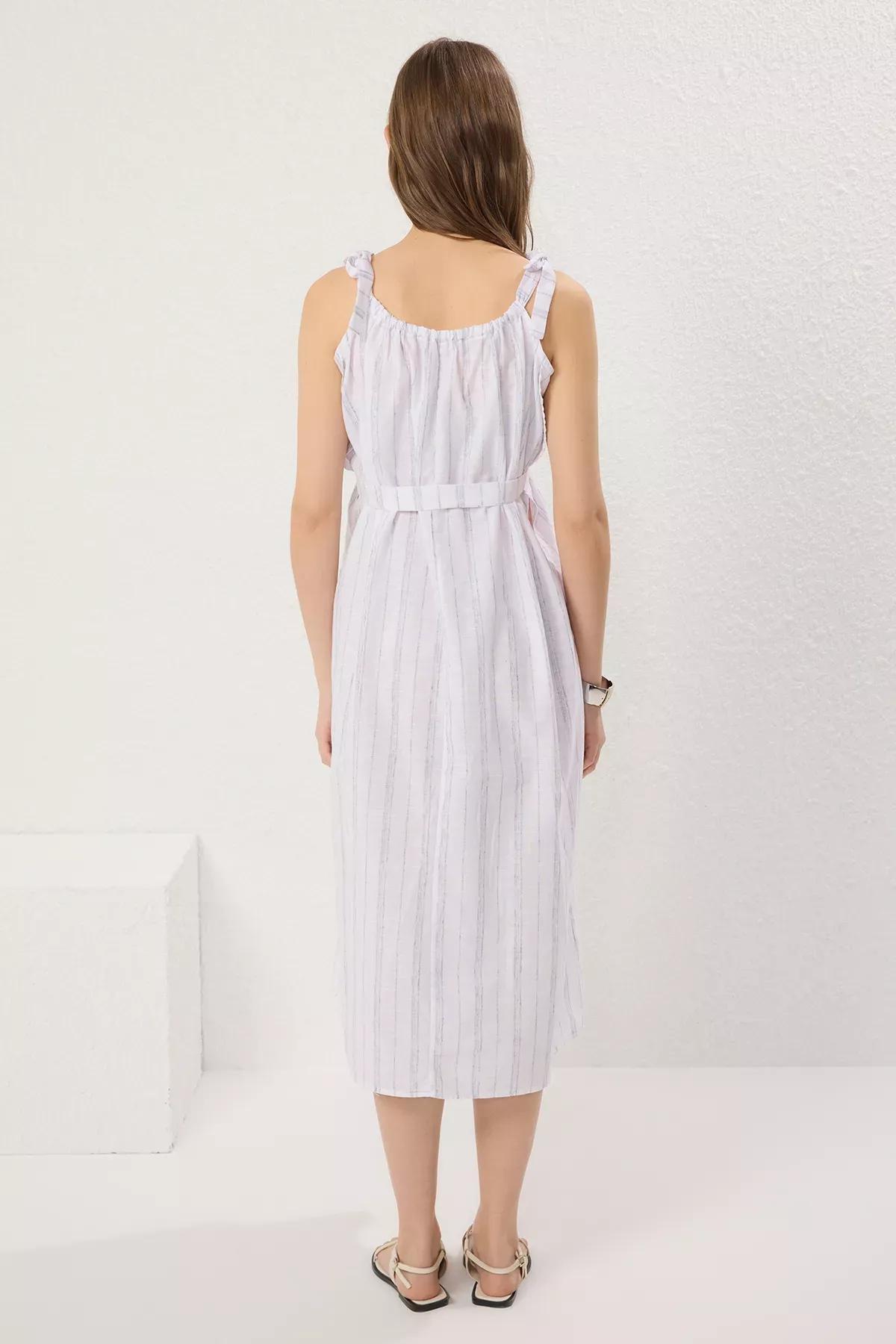 Striped Milkmaid Casual Midi Dress, Very colorful, large image number 3