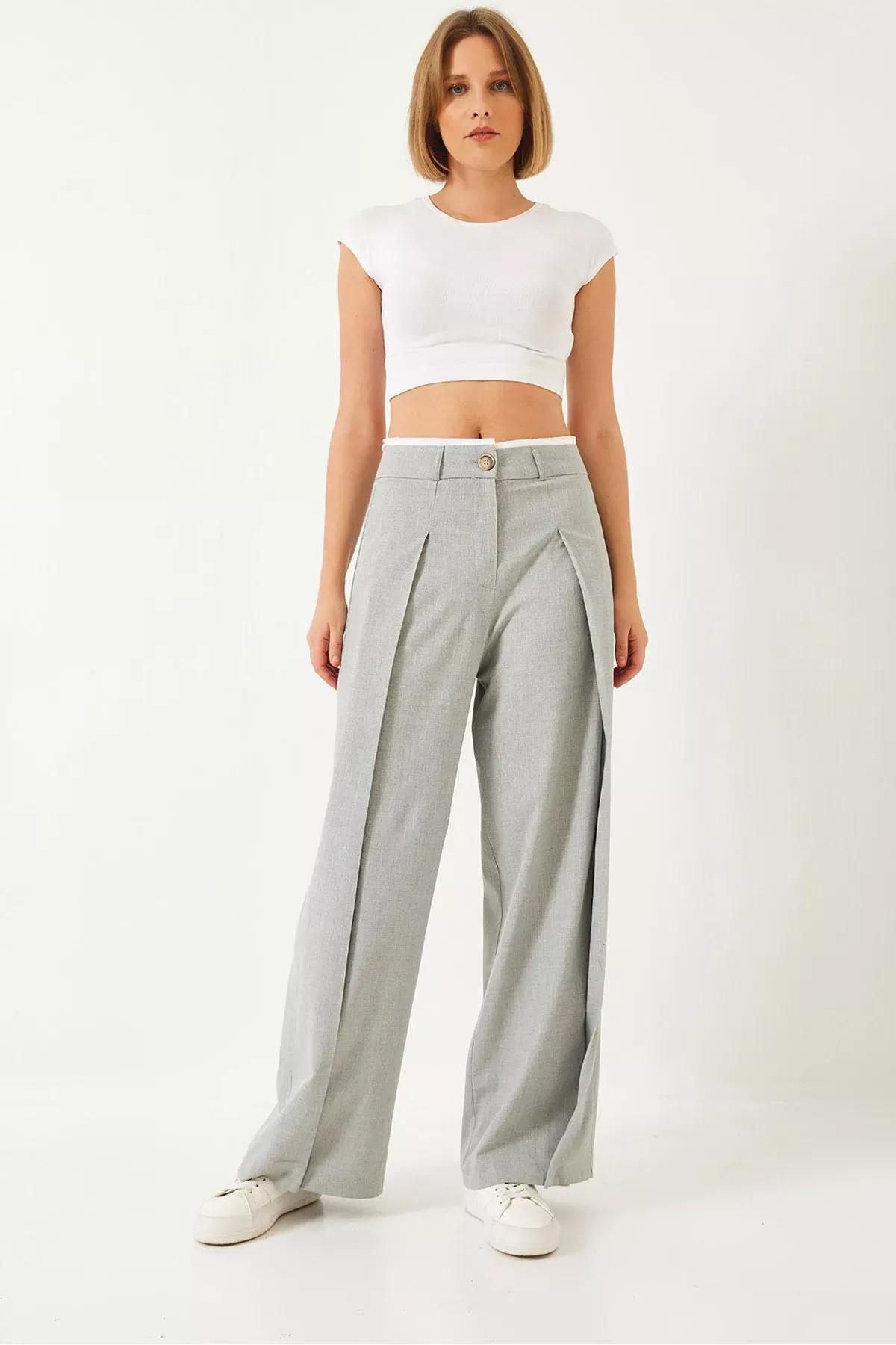 Grey Wide Pleated Waist Trousers, Grey, large image number 2