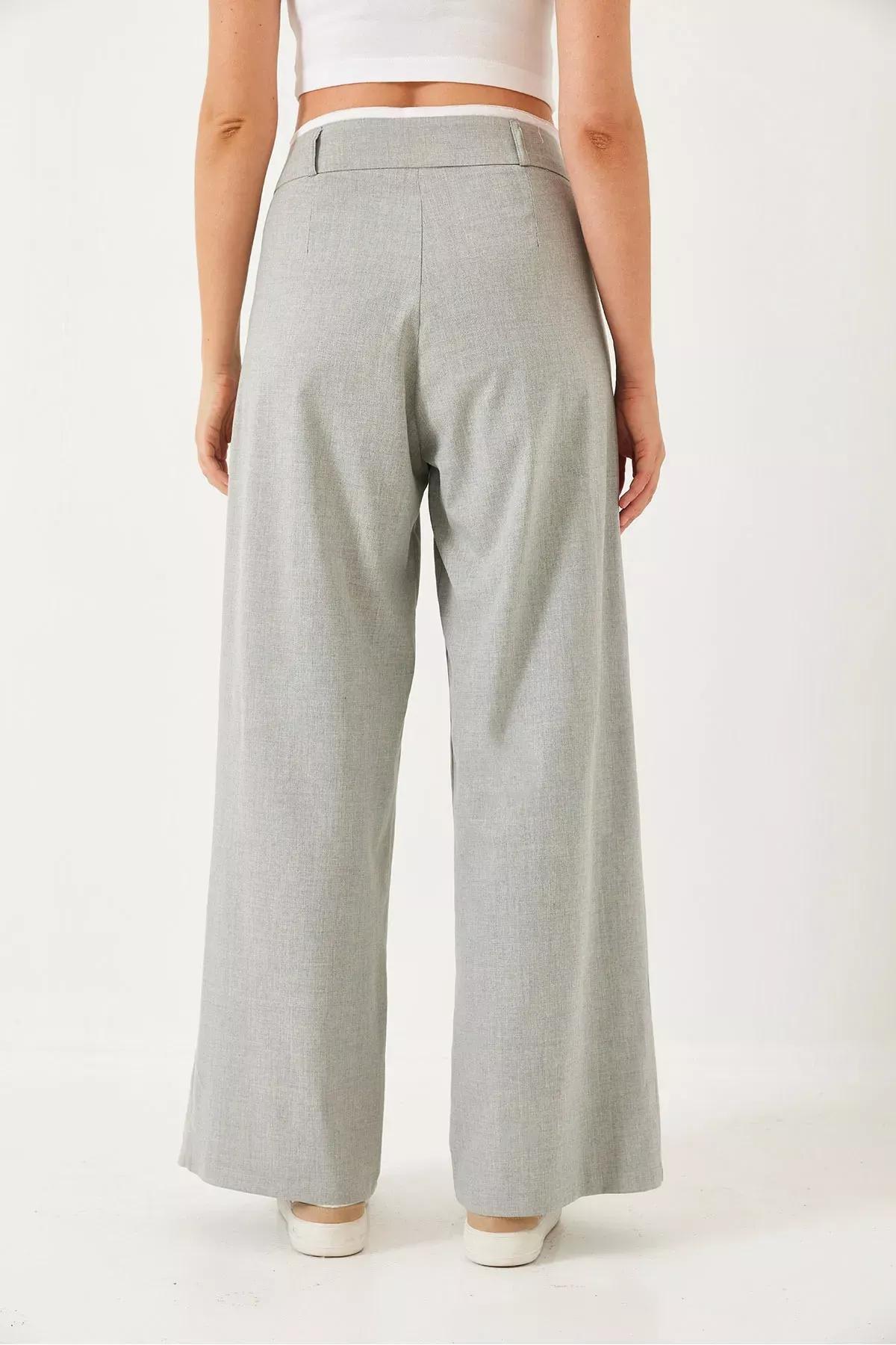 Grey Wide Pleated Waist Trousers, Grey, large image number 5