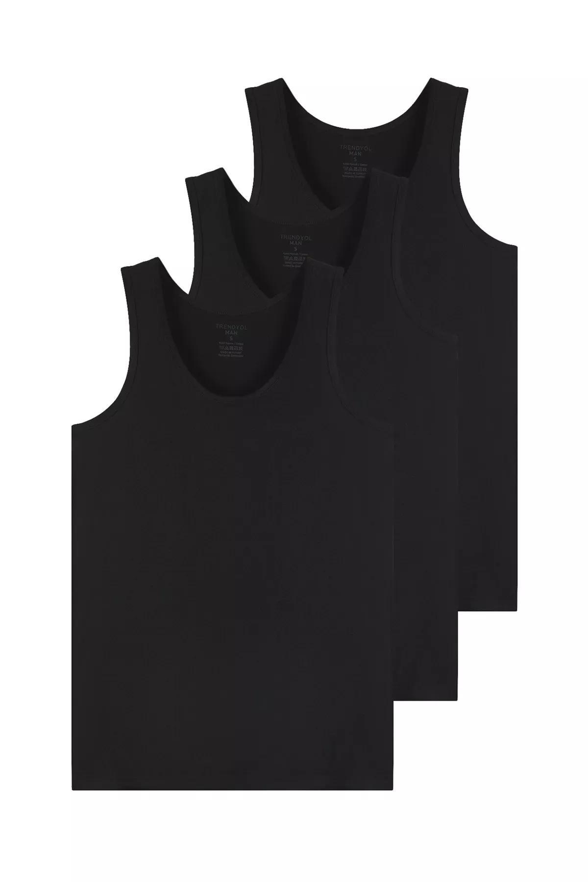 Black U-Neck Combed 3-Piece Undershirt, , large image number 0