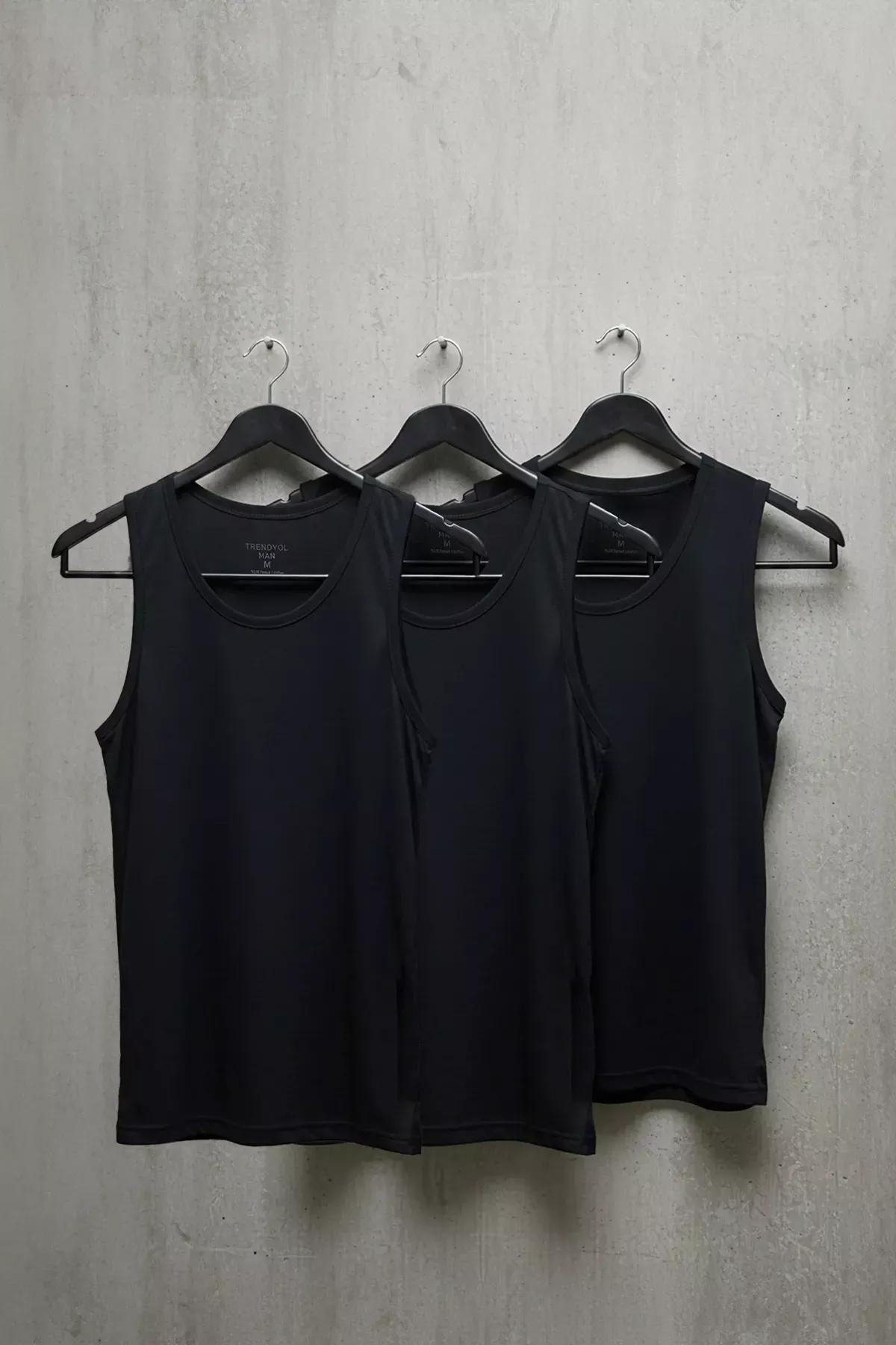 Black U-Neck Combed 3-Piece Undershirt, , large image number 1