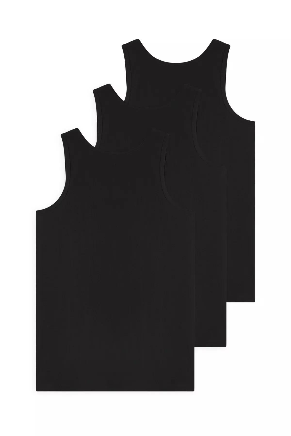 Black U-Neck Combed 3-Piece Undershirt, , large image number 3