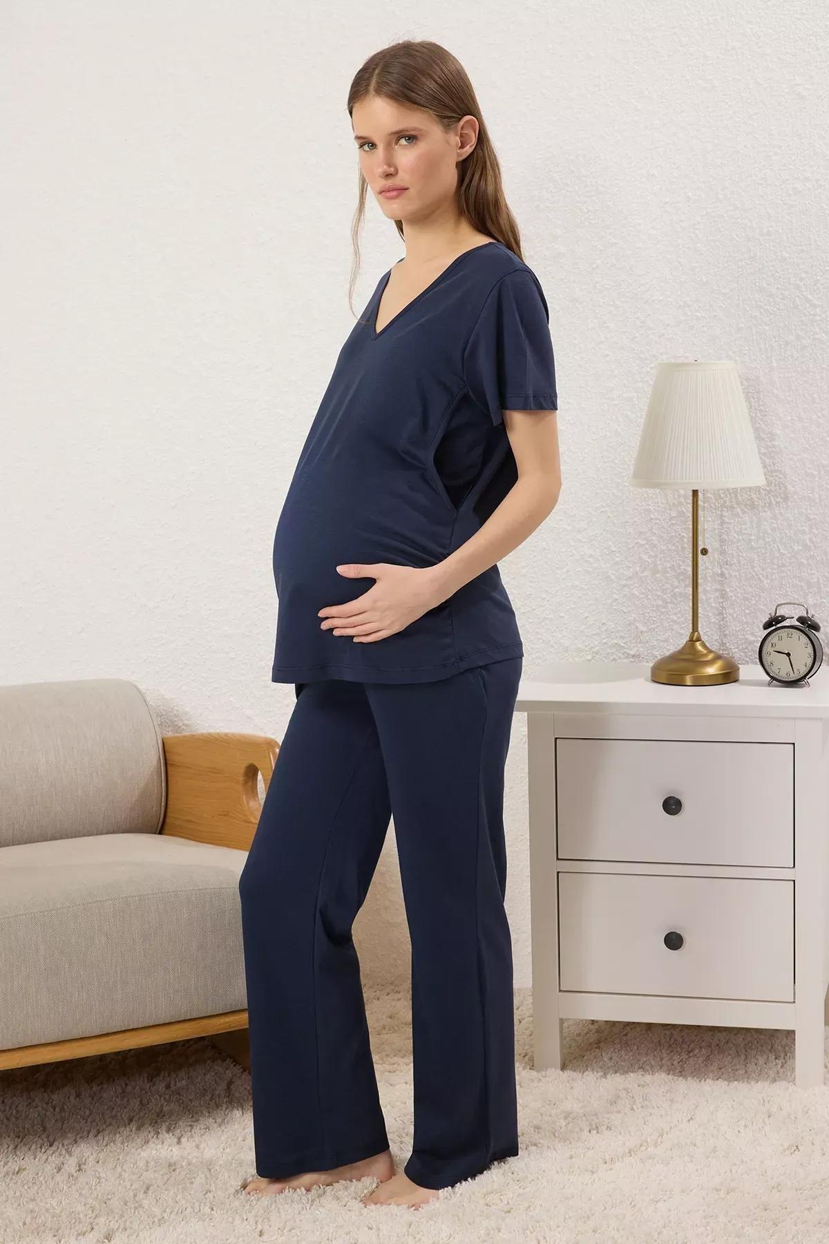 Navy Breastfeeding Pajama Set, Navy blue, large image number 0
