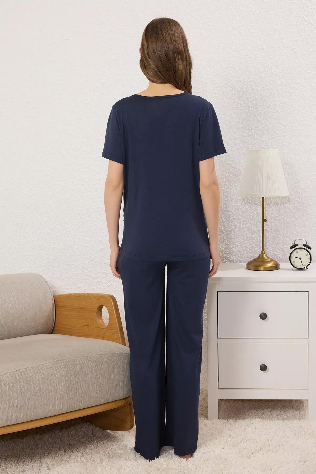 Navy Breastfeeding Pajama Set, Navy blue, large image number 4