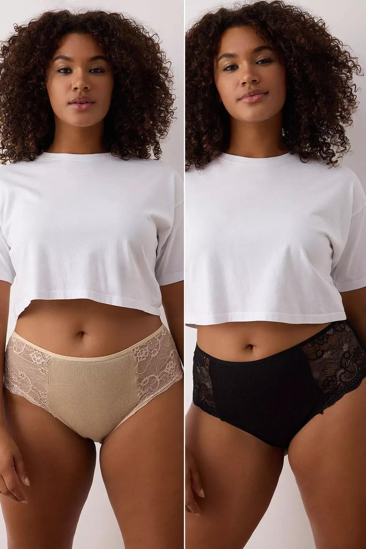 Black-Nude Panties, Set of 2, Black-Skin, large image number 0