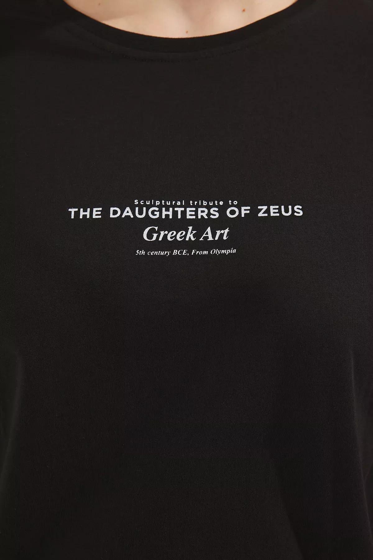Black Crew Neck Printed Plus-Size T-Shirt, , large image number 2