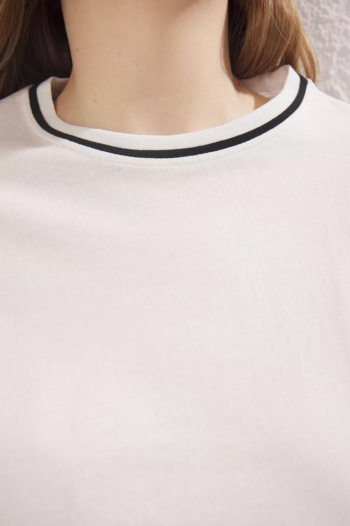 Beige Crew Neck Plus-Size T-Shirt, Ecru, large image number 4