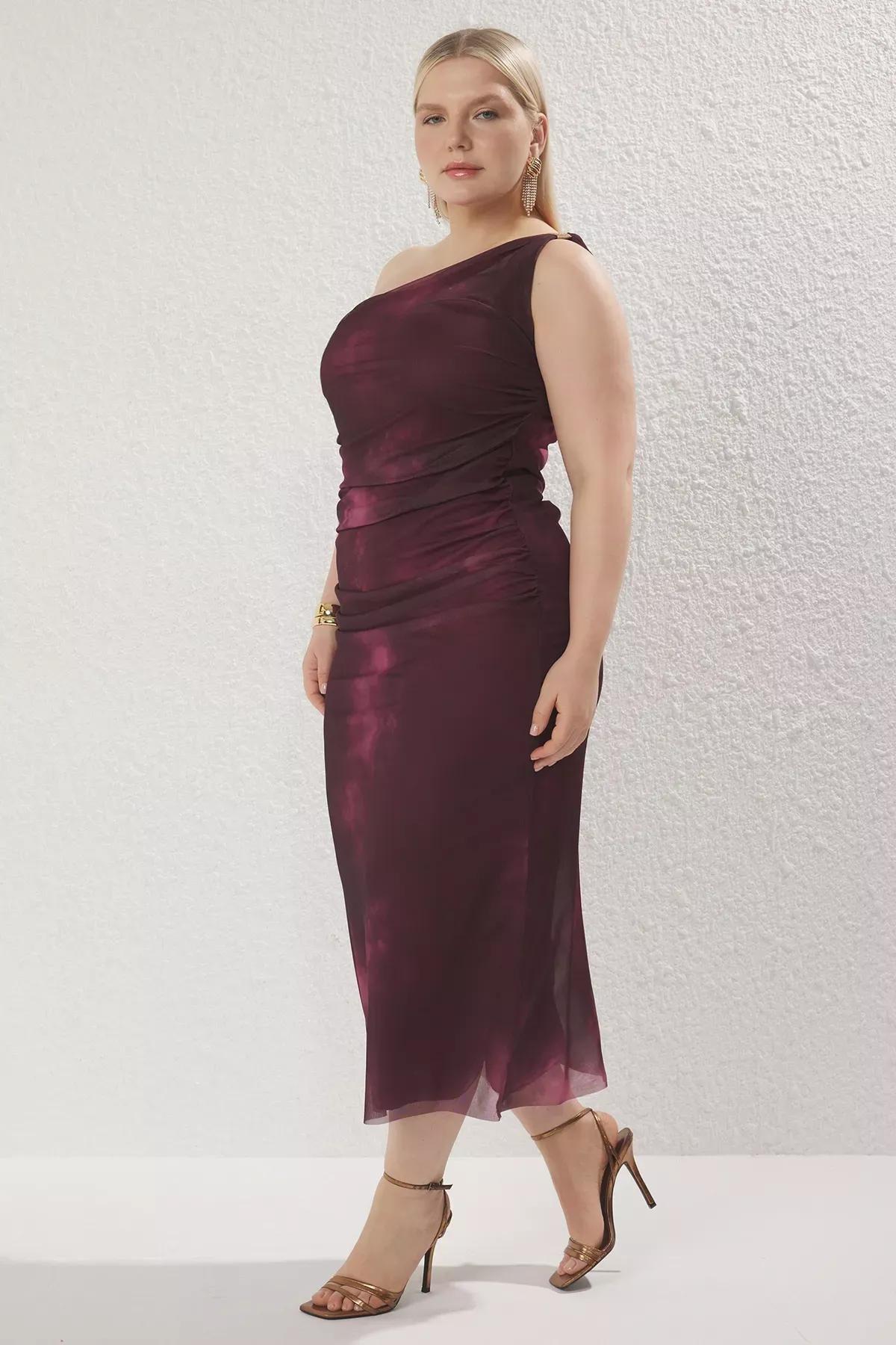 Red Tulle Pencil Dress, Burgundy, large image number 2