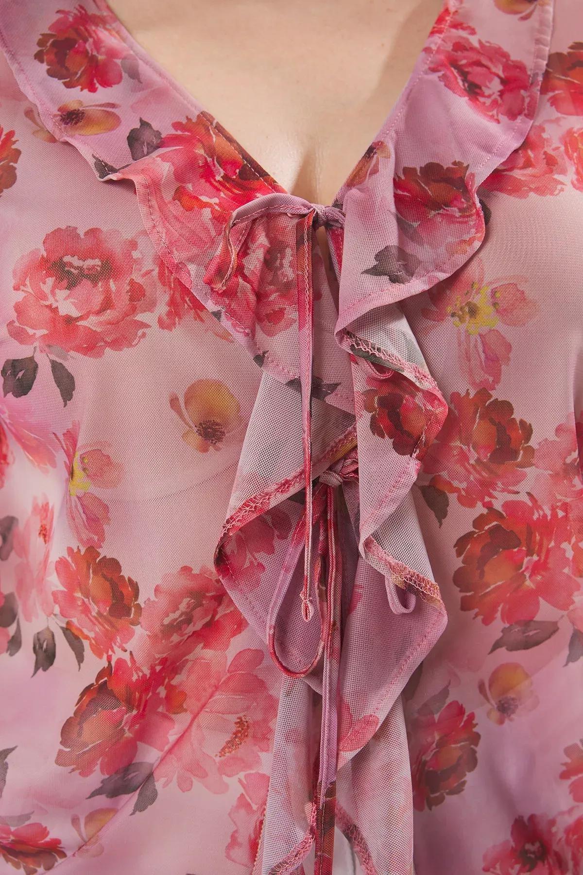 Pink Floral Tulle Blouse, Pink, large image number 2