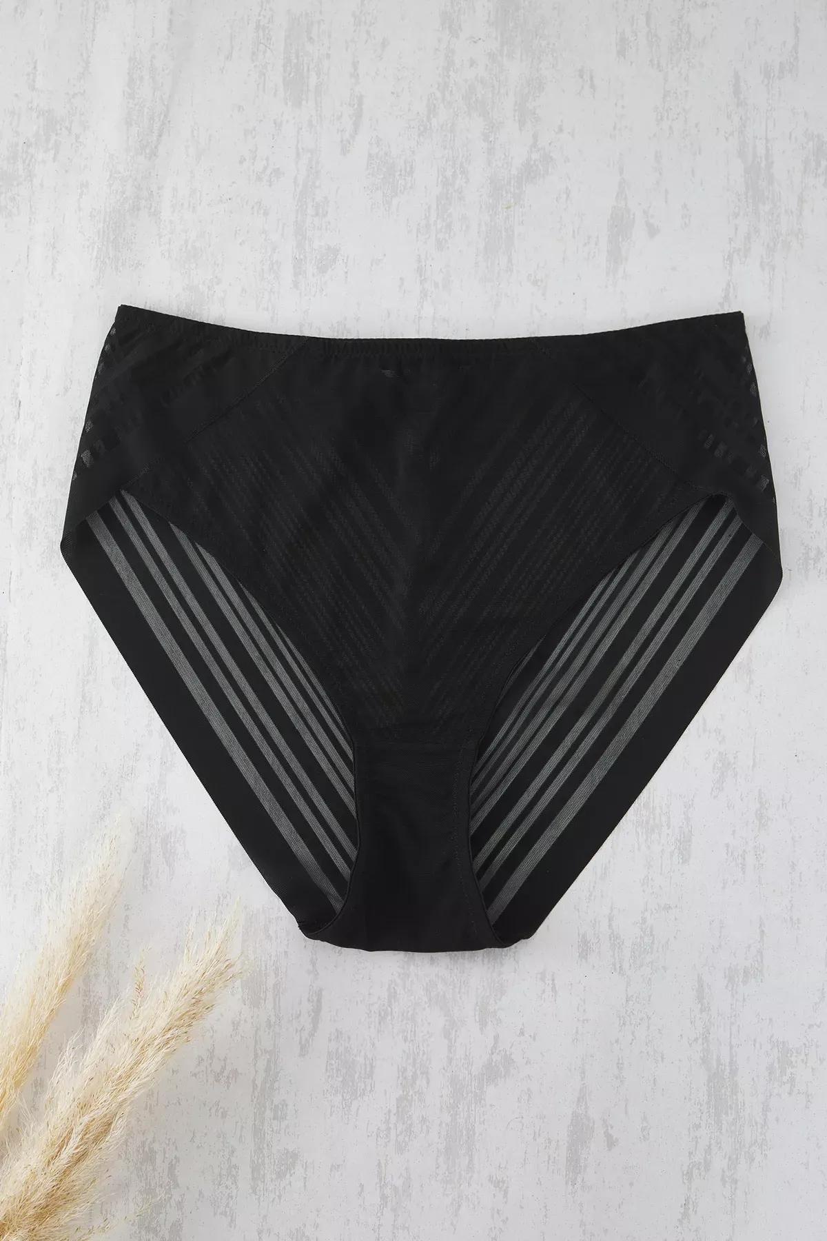 Black Striped Transparent Panties, BLACK, large image number 0