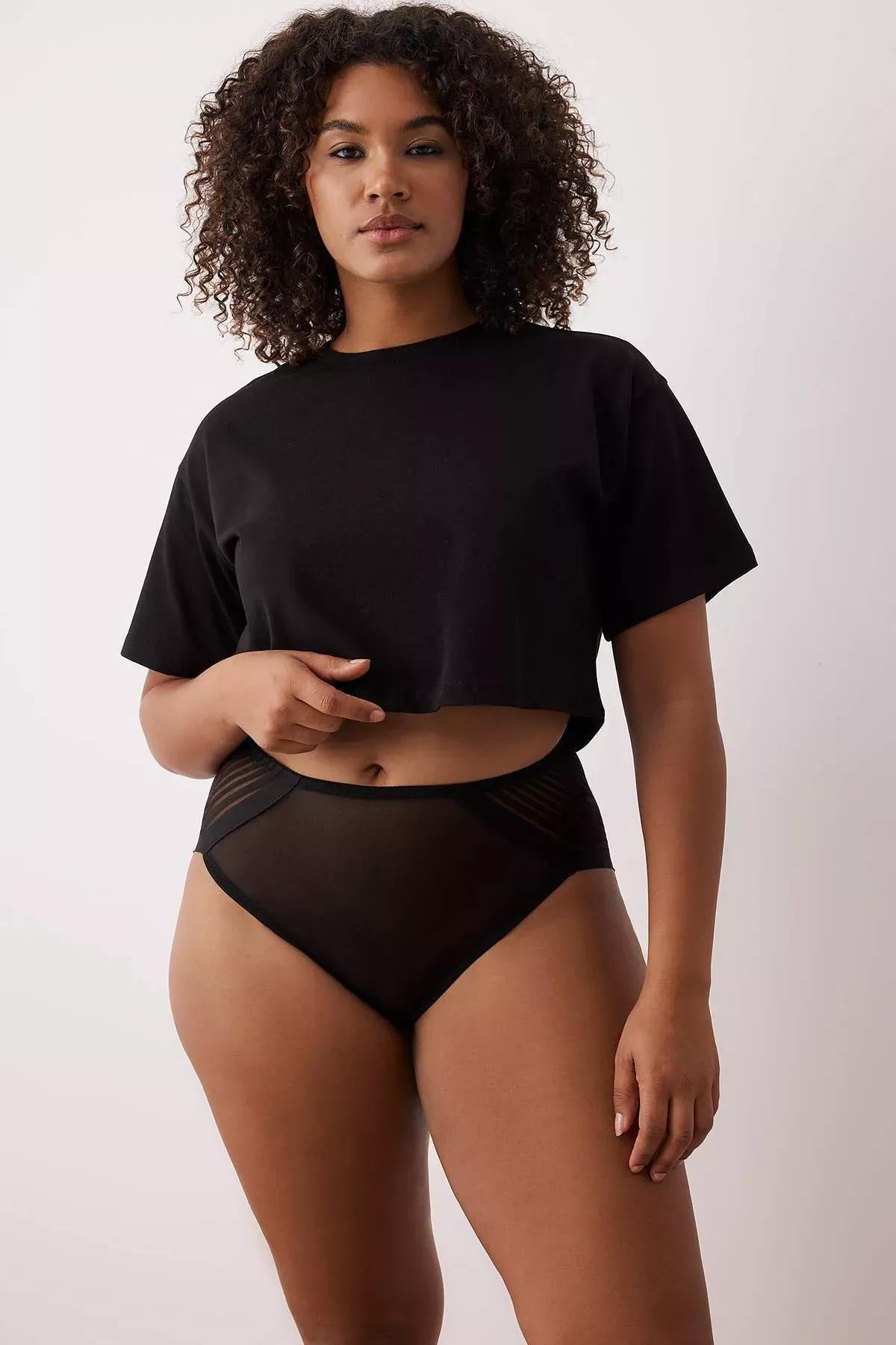 Black Striped Transparent Panties, BLACK, large image number 3