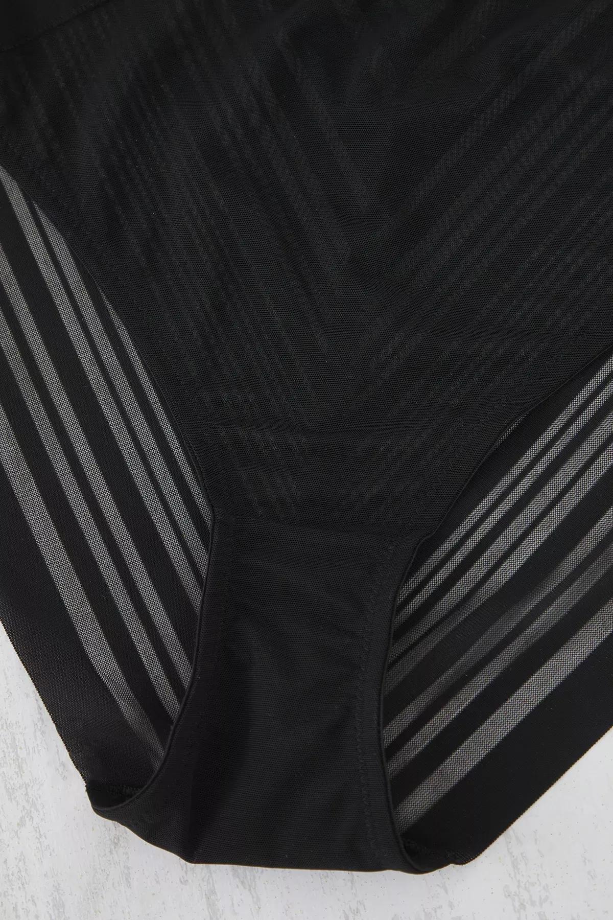 Black Striped Transparent Panties, BLACK, large image number 4