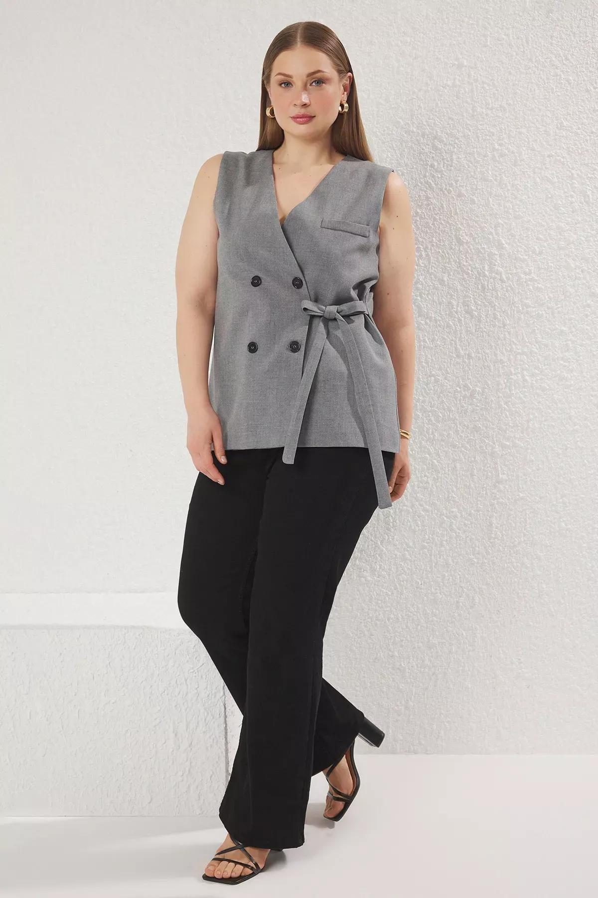 Grey Oversized Binding Detailed Vest, , large image number 0