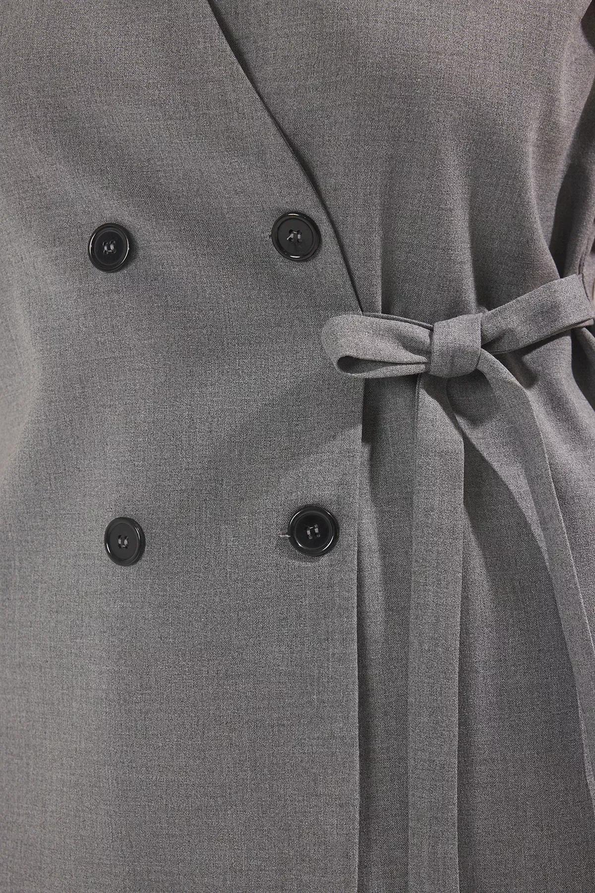 Grey Oversized Binding Detailed Vest, , large image number 2