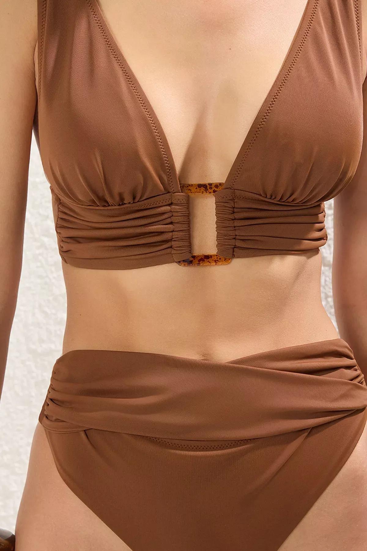 Brown Triangle High-Waist Core Bikini Set, , large image number 2