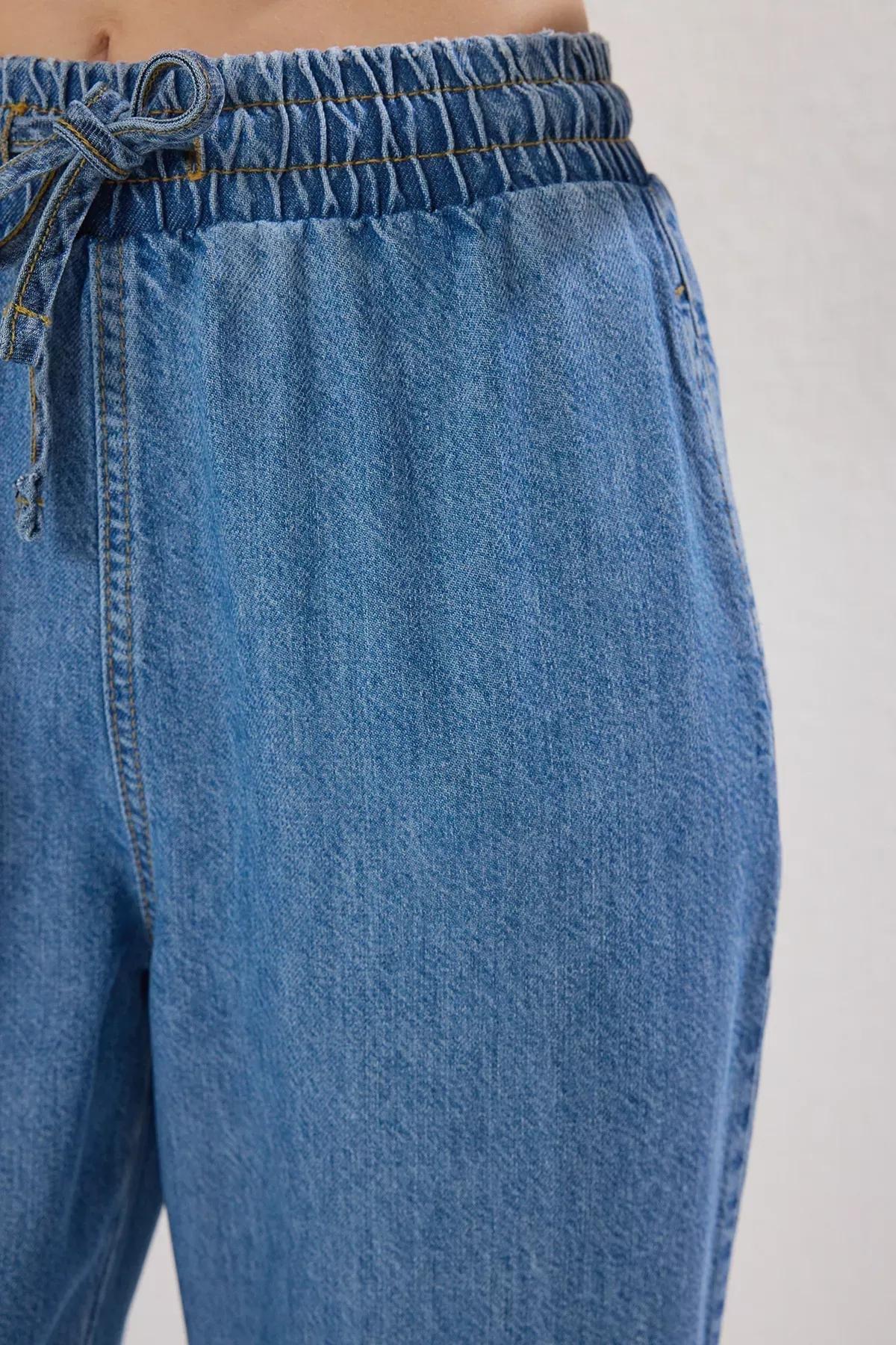 Blue Elastic Waist Wide Jeans, , large image number 3