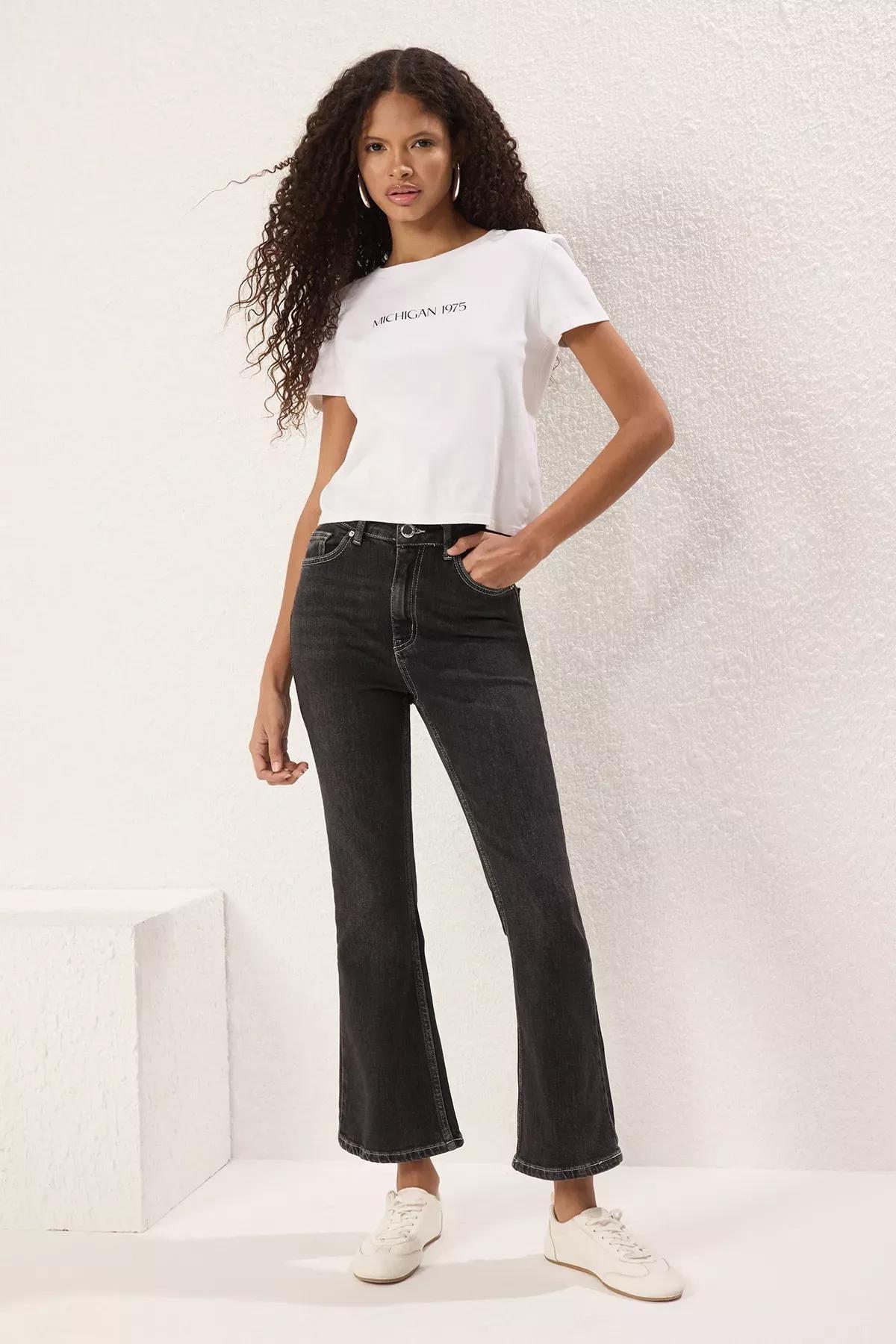 Black Crop Flare Jeans, , large image number 0
