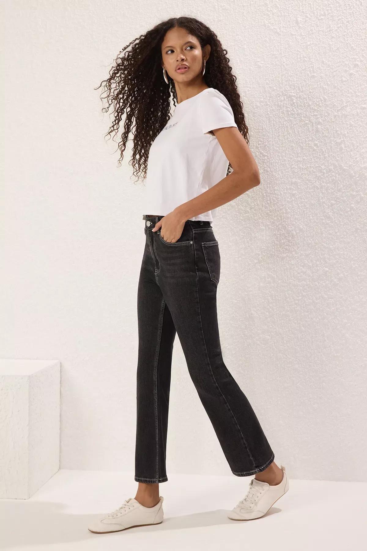 Black Crop Flare Jeans, , large image number 1