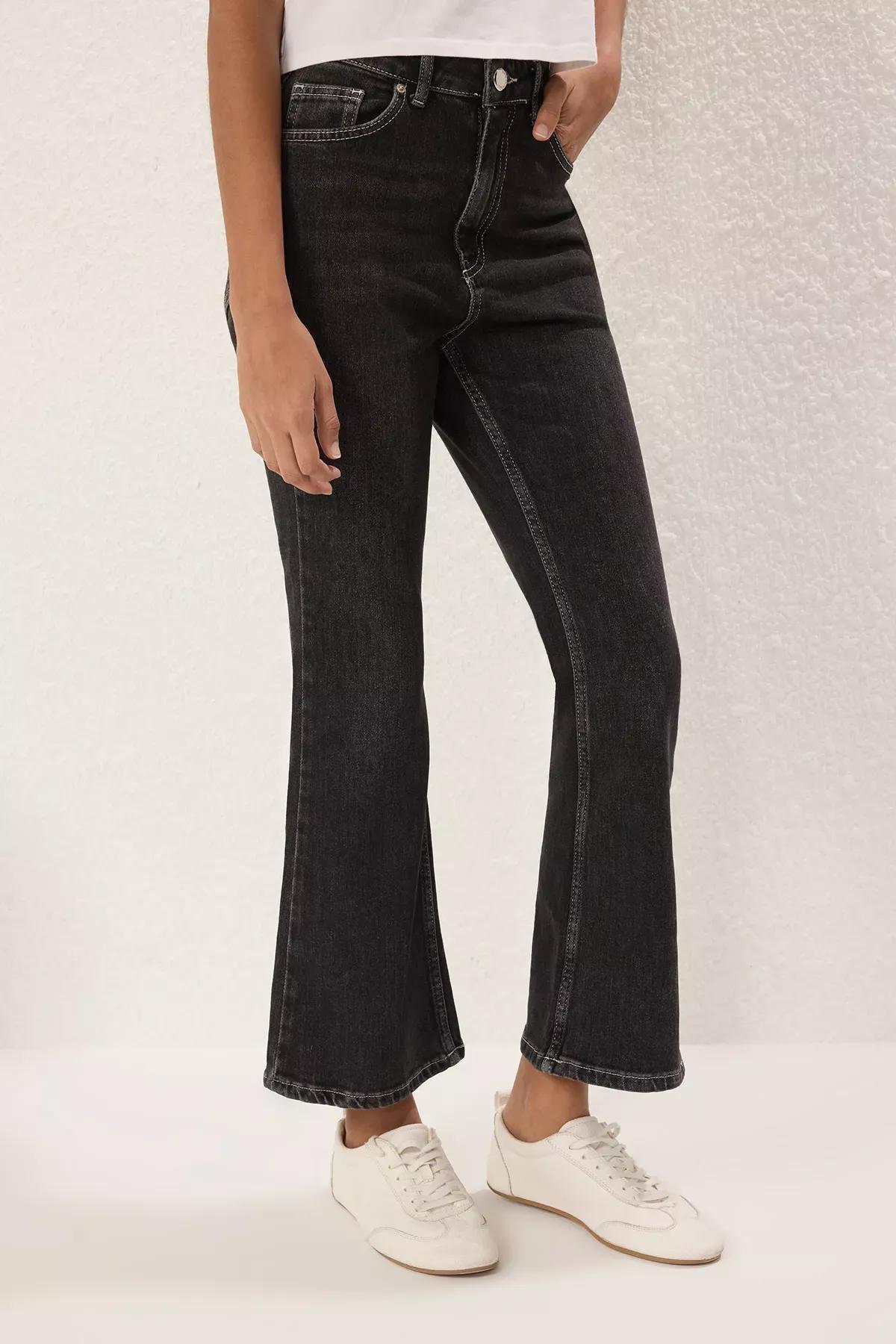 Black Crop Flare Jeans, , large image number 2