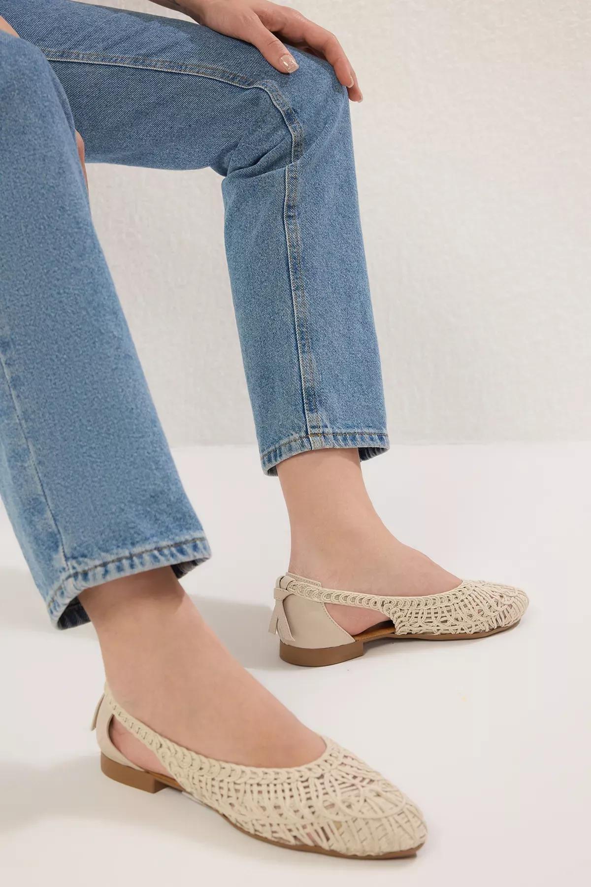 Beige Almond Toe Ballerinas, , large image number 1