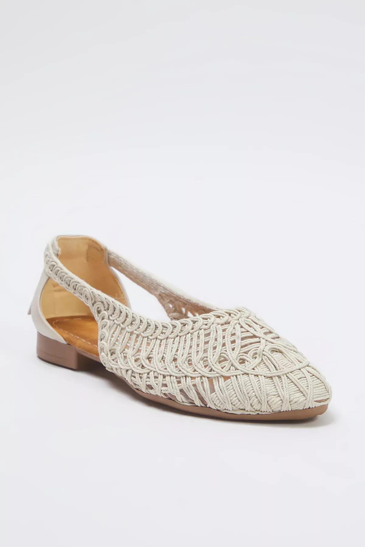 Beige Almond Toe Ballerinas, , large image number 4
