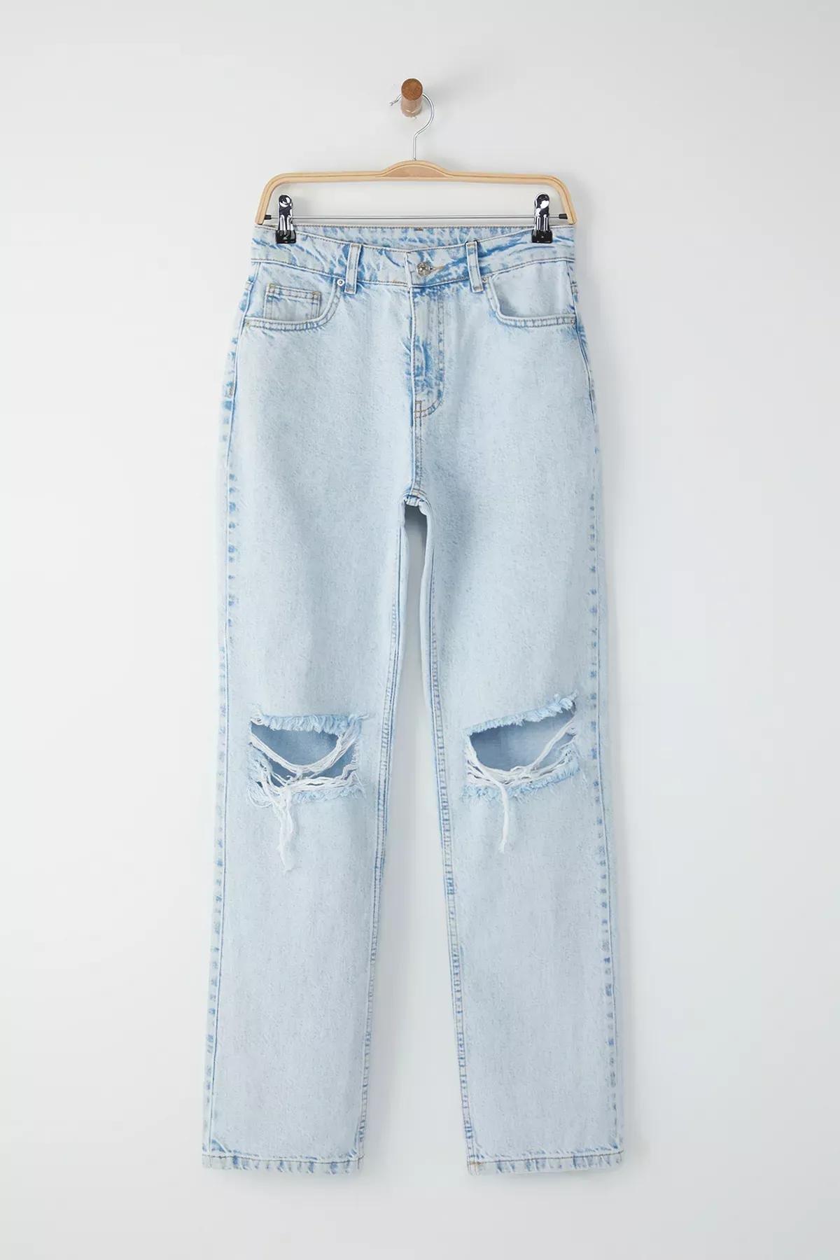 Blue Torn Wide Leg Jeans, LIGHT BLUE, large image number 0